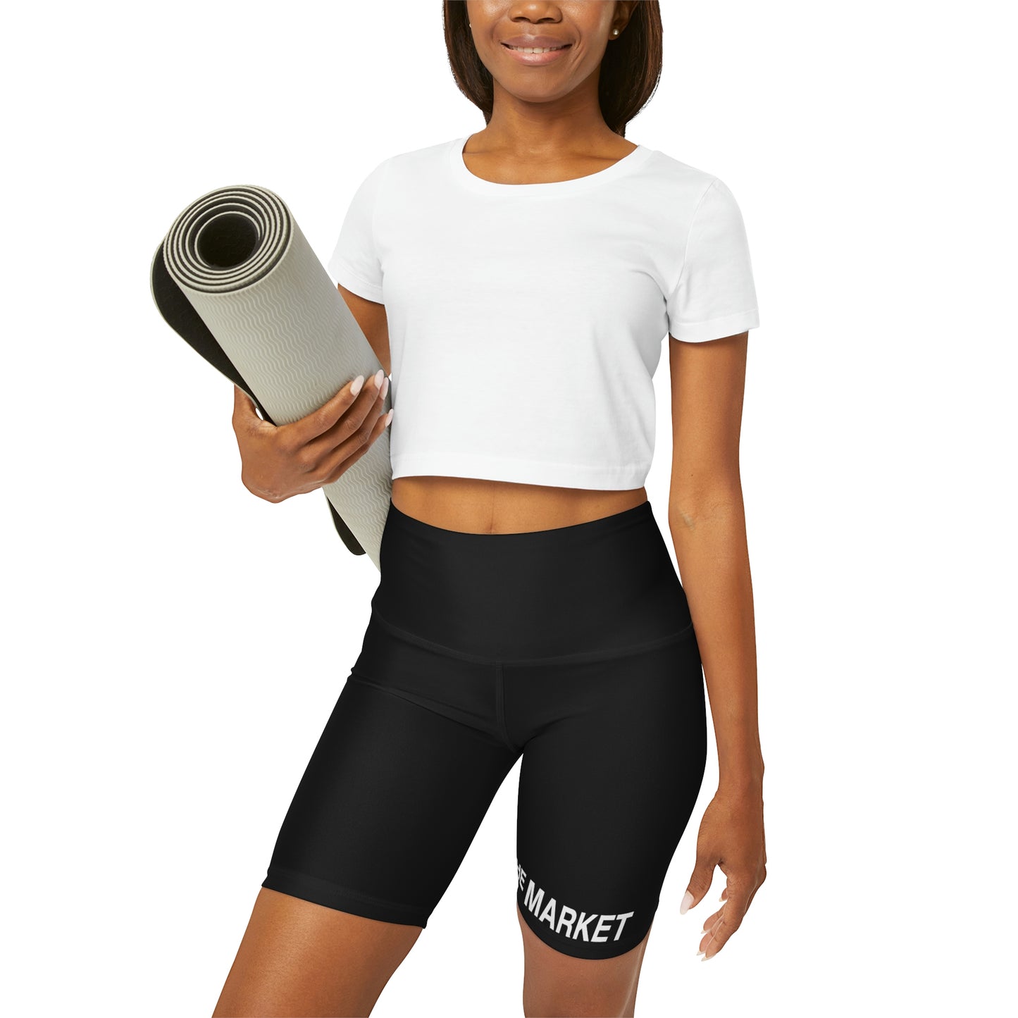 THE MARKET - SMALL LOGO HIGH WASTED YOGA SHORTS