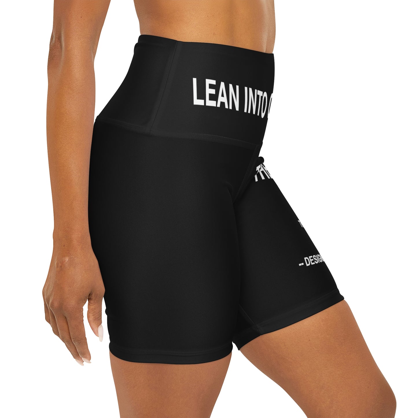 "LEAN INTO CHANGE" - LARGE LOGO HIGH WASTED YOGA SHORTS