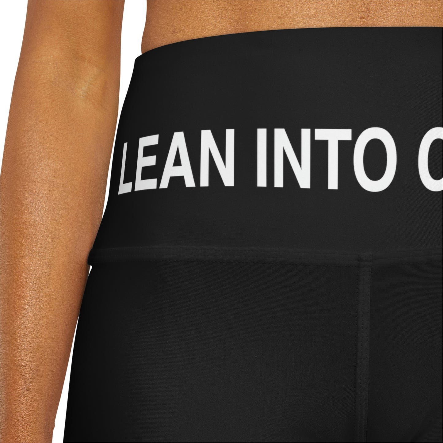 "LEAN INTO CHANGE" - LARGE LOGO HIGH WASTED YOGA SHORTS